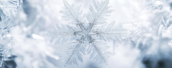 Poster - A delicate snowflake captured in stunning detail, showcasing intricate patterns against a soft, icy background.
