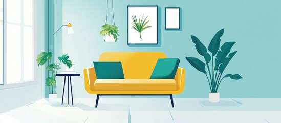 Wall Mural - Bright Living Room Interior Featuring A Green Houseplant