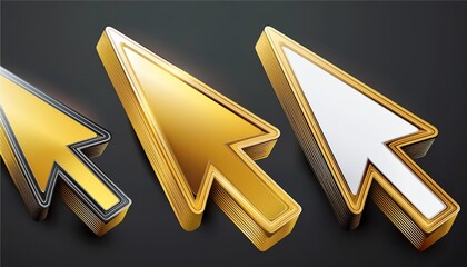 Poster - Three stylized cursor icons in gold and white colors against a dark background, representing digital navigation and user interface elements.