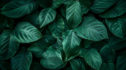 Wall Mural - Close-Up View of Lush Green Leaves with Detailed Veins, Creating a Natural and Organic Background Texture