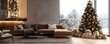 © dreamdes - Modern interior design with Christmas tree, decorations and sofa. Scandinavian style. Christmas and New Year celebration. Cozy living room. Winter holiday