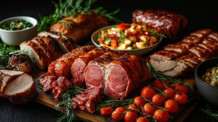 indulge in a lavish spread of roast meats and delectable sides with our catering service perfect for your next event catering at its finest