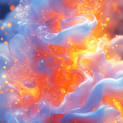 Aufkleber - Vivid illustration of a flowing thick liquid with bubbles in shimmering pink, purple and orange colors, creating a magical atmosphere