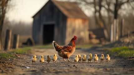 Wall Mural - Hen and Chicks on a Rural Path