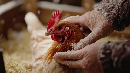 Canvas Print - A Gentle Touch: Farmer and Hen