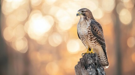 Poster - Hawk Perched on a Branch in the Golden Hour