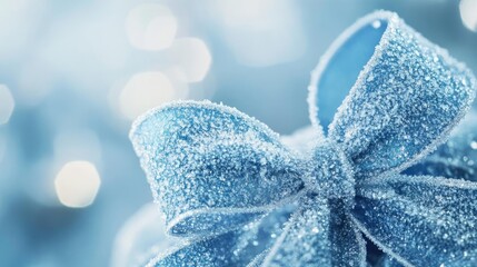 Poster - A close-up of a sparkling blue ribbon, perfect for festive decoration or holiday presents, creating a joyful atmosphere.