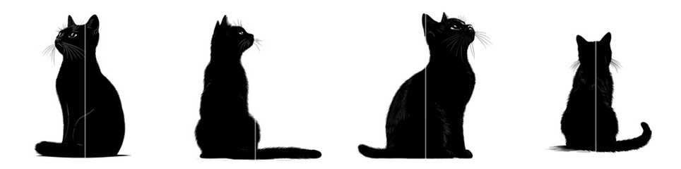 Animal silhouette black with shadow modern illustration of a cat