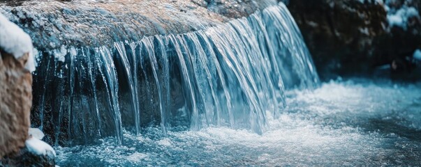 Poster - A serene view of a gentle waterfall cascading over rocks, creating a tranquil atmosphere in nature's embrace.
