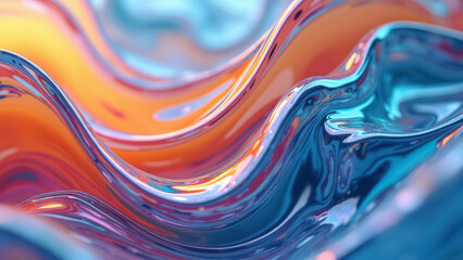 Poster - Vibrant orange and blue waves undulate in a smooth flow, creating an abstract composition that captivates with its rich colors and dynamic movement