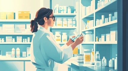 Wall Mural - A healthcare worker preparing medication for a patient in a hospital pharmacy setting.