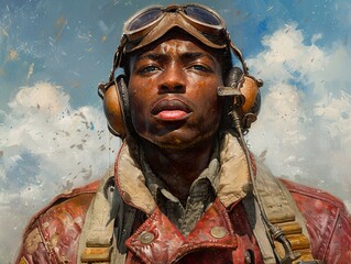 Portrait of a Determined Pilot: A Vintage Aviation Painting