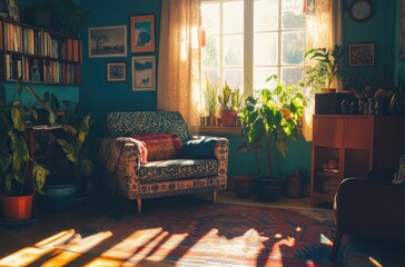 Wall Mural - Sunlit Living Room with Cozy Armchair