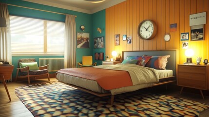 Wall Mural - Mid-Century Modern Bedroom Interior Design