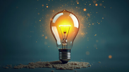 high-quality conceptual stock photo of a glowing light bulb floating above a desk, symbolizing an in