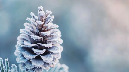 Poster - Close-up of a frosted pine cone in a serene winter setting, showcasing nature's beauty and intricate details.