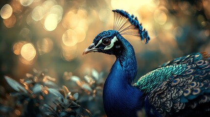 Poster - Peacock Portrait in a Golden Glow