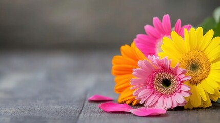 Wall Mural - A close up of a bouquet with colorful flowers on the table, AI