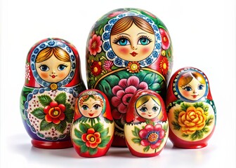 The traditional Russian nesting doll features intricate hand-painted designs on its multiple layers, showcasing vibrant