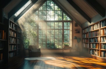 Poster - Sunbeams In A Cozy Library