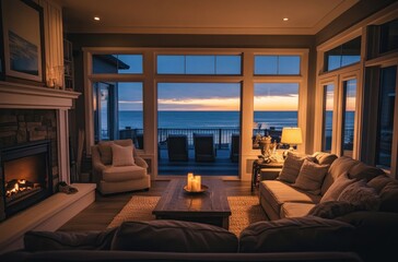 Sticker - Cozy Living Room with Ocean View