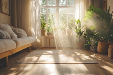 Wall Mural - Sunbeams Streaming Through Window in Cozy Living Room