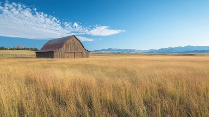 Poster - Rustic Barn in a Golden Field