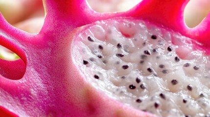 Poster - Close-up of Dragon Fruit with White Flesh and Black Seeds