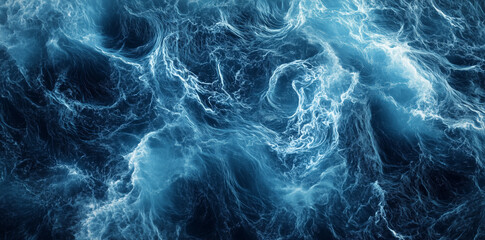 Wall Mural - Abstract blue and white fluid art with intricate wave-like patterns resembling ocean currents. Fluid painting design for wallpaper, poster, and print