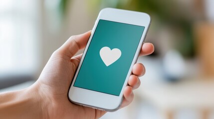 Poster - A person holding a smart phone with the screen displaying an image of a heart, AI