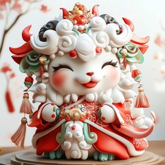 Wall Mural - Adorable Chinese Zodiac Sheep Figurine with Traditional Costume