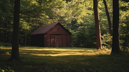 Sticker - Rustic Barn in a Green Forest