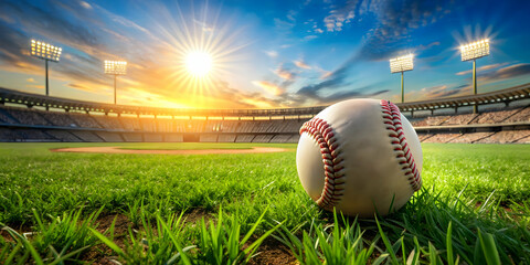 Baseball game held on a vibrant green field under the summer sun, baseball, sport, summer, grass, green, sunny, day