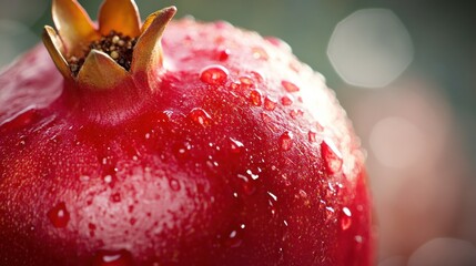 Wall Mural - Closeup of a Dewy Pomegranate