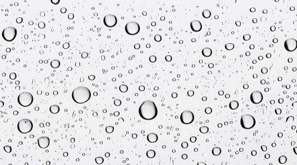 Water droplets on glass, a seamless texture background. White background. Black and white.