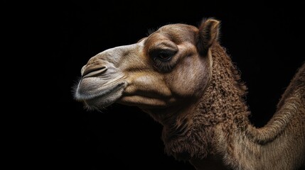 Wall Mural - Camel Portrait on a Black Background