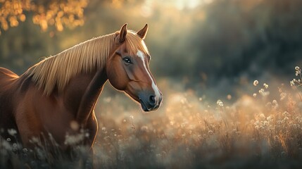 Poster - Majestic Horse in Golden Meadow