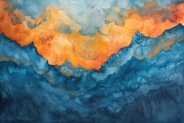 Abstract watercolor mountain art wallpaper, modern minimalist watercolor painting.