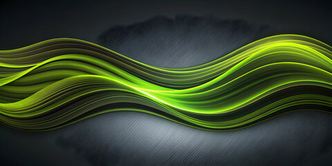 Wall Mural - Abstract black and lime green waves on dark grey background, , style, abstract, black, lime green, waves, flowing, dark grey