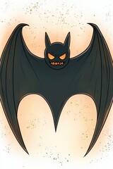 Poster - Cartoon Bat with Orange Eyes Flying in the Night