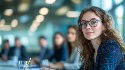 Aufkleber - A diverse group of young businesspeople engaged in professional discussion, showcasing collaboration and focus in modern office setting. atmosphere is dynamic and productive