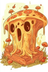 Sticker - Pizza Mushroom Fantasy Illustration