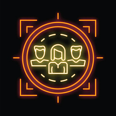 Poster - Neon icon of a target audience with business people inside a circle and a target symbol