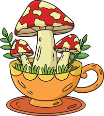 Wall Mural - Mushrooms Sprouting from Teacup Cartoon Clipart