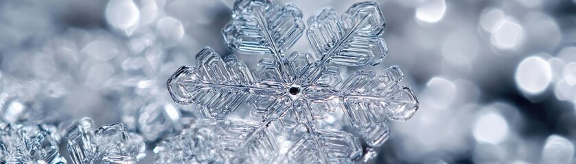 Poster - A close-up of a snowflake highlighting its intricate details and unique structure, showcasing the beauty of winter's artistry.