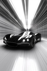 Black sportscar driving fast in tunnel with motion blur