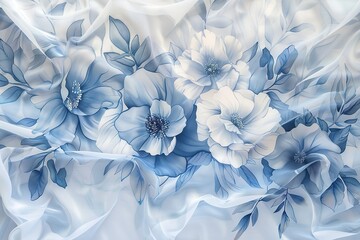 Luxury abstract art botanical composition. Spring minimal design in blue and golden shades. Watercolor flowers, plants, leaves.