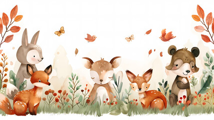 Safari Animal set bear, raccoon, fox, hare, squirrel, hedgehog and deer in 3d style. Isolated