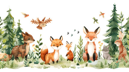 Safari Animal set bear, raccoon, fox, hare, squirrel, hedgehog and deer in 3d style. Isolated