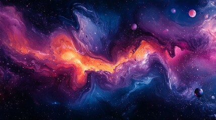 Wall Mural - abstract cosmic nebula with swirling colors and planets